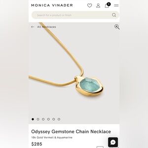 MONICA VINADER Gold Necklace with Aqua Pendant- March Birthstone
